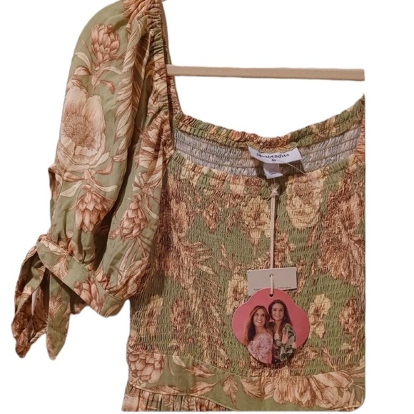 AGUA BENDITA x Target Green Floral Short Sleeve Smocked Mini Dress XXL Blogger - Picture 13 of 14